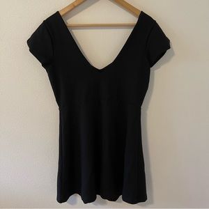 Urban Outfitters Stretch Jersey Double V Skater Dress Black Cap Sleeve-10